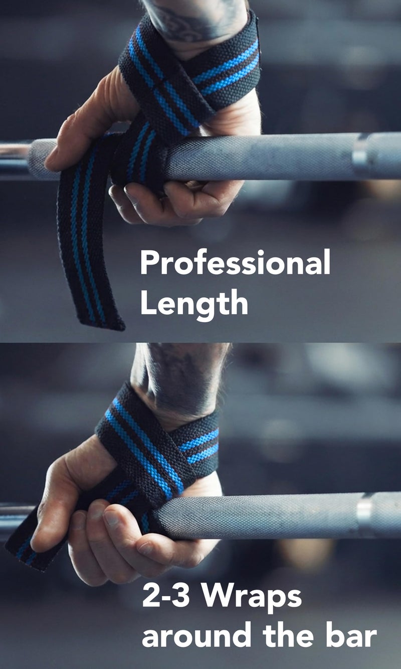 FitgriffÂ® Lifting Wrist Straps for Weightlifting, Gym, Deadlift, Workout (Made of Premium Cotton & Padded) - Men & Women (Standard, Black/Blue) - Image 2